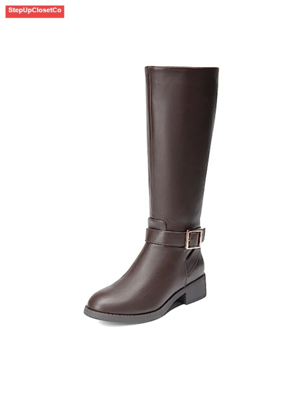 Women's Knee High Faux Leather Riding Boots Low Heel Side Zip